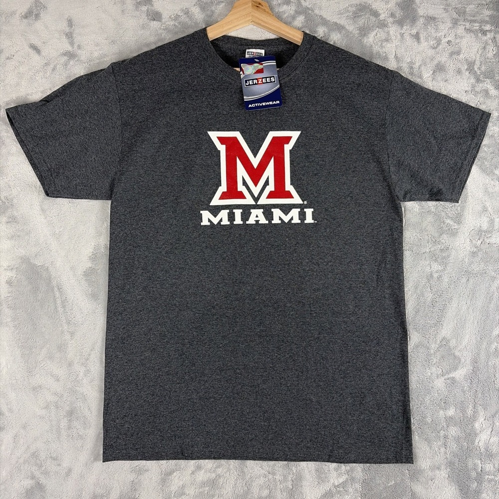 Miami Redhawks Basketball Shirt Mens Medium Gray Crew Neck NCAA Jerzees NWT
